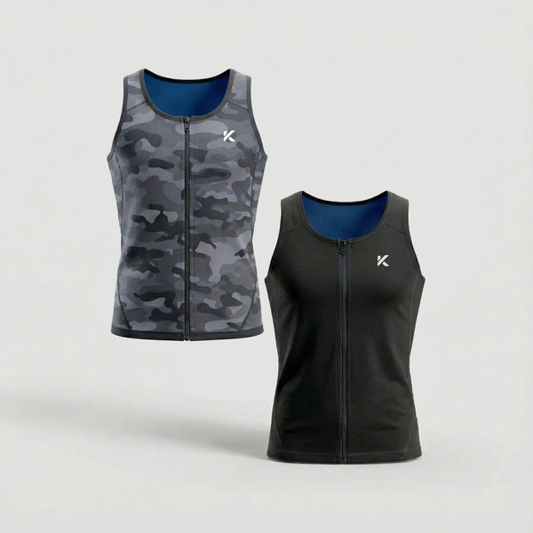 Men's Zipper Heat Trapping Sweat Vest 2-Pack Black & Gray Camophoto #1