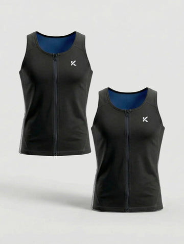 Men's Zipper Heat Trapping Sweat Vest 2-Pack Black