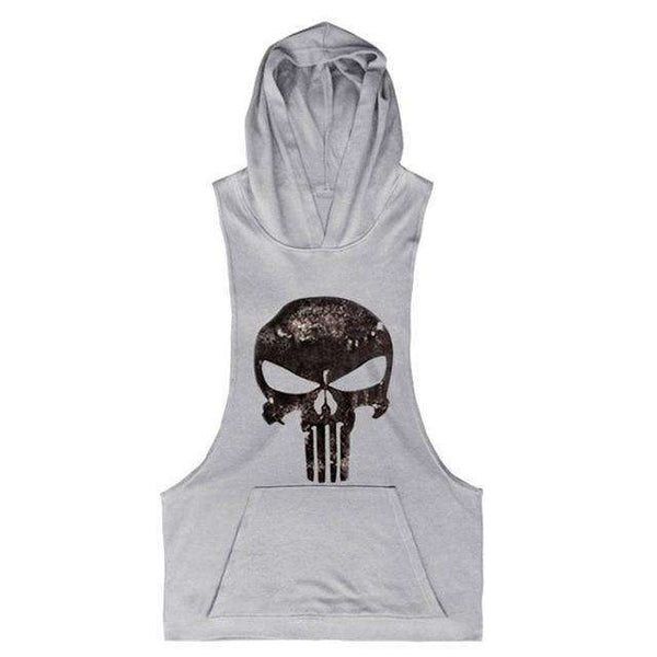 Camiseta sin mangas de culturismo con capucha y diseño de calaveraphoto #11