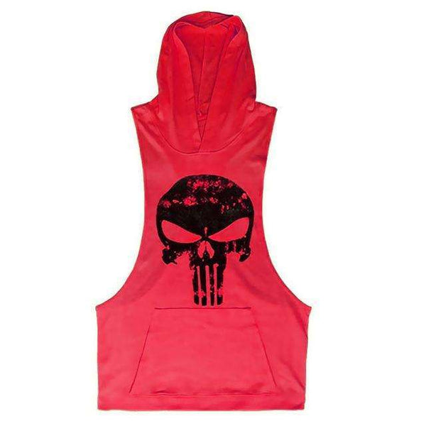Camiseta sin mangas de culturismo con capucha y diseño de calaveraphoto #5